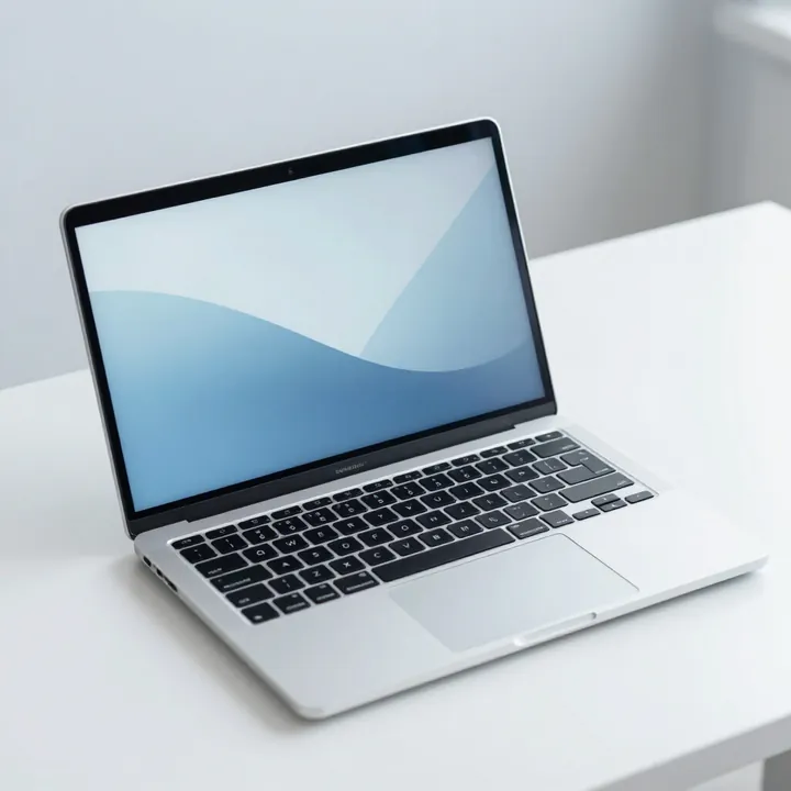 A laptop on a bright white desk